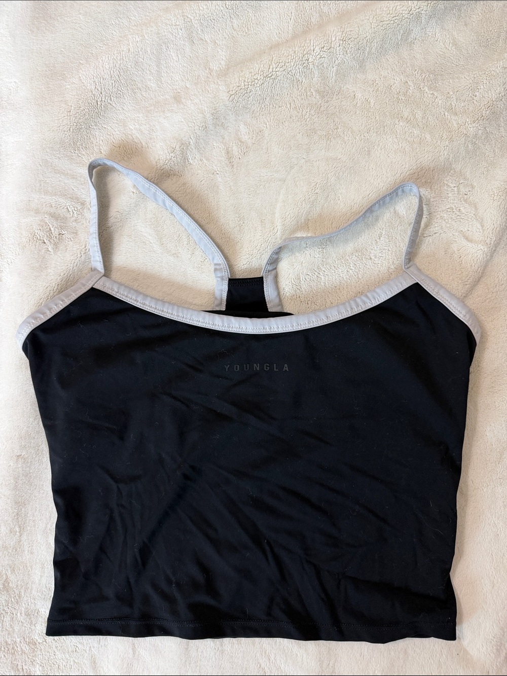 YoungLA Black Cropped Cami with Light Gray Trim